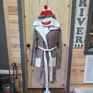Brown Sock Monkey Hooded Women's Robe